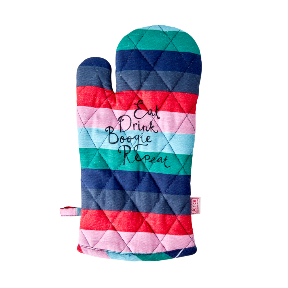 Oven Glove Believe in Red Lipstick Stripes Print by Rice DK